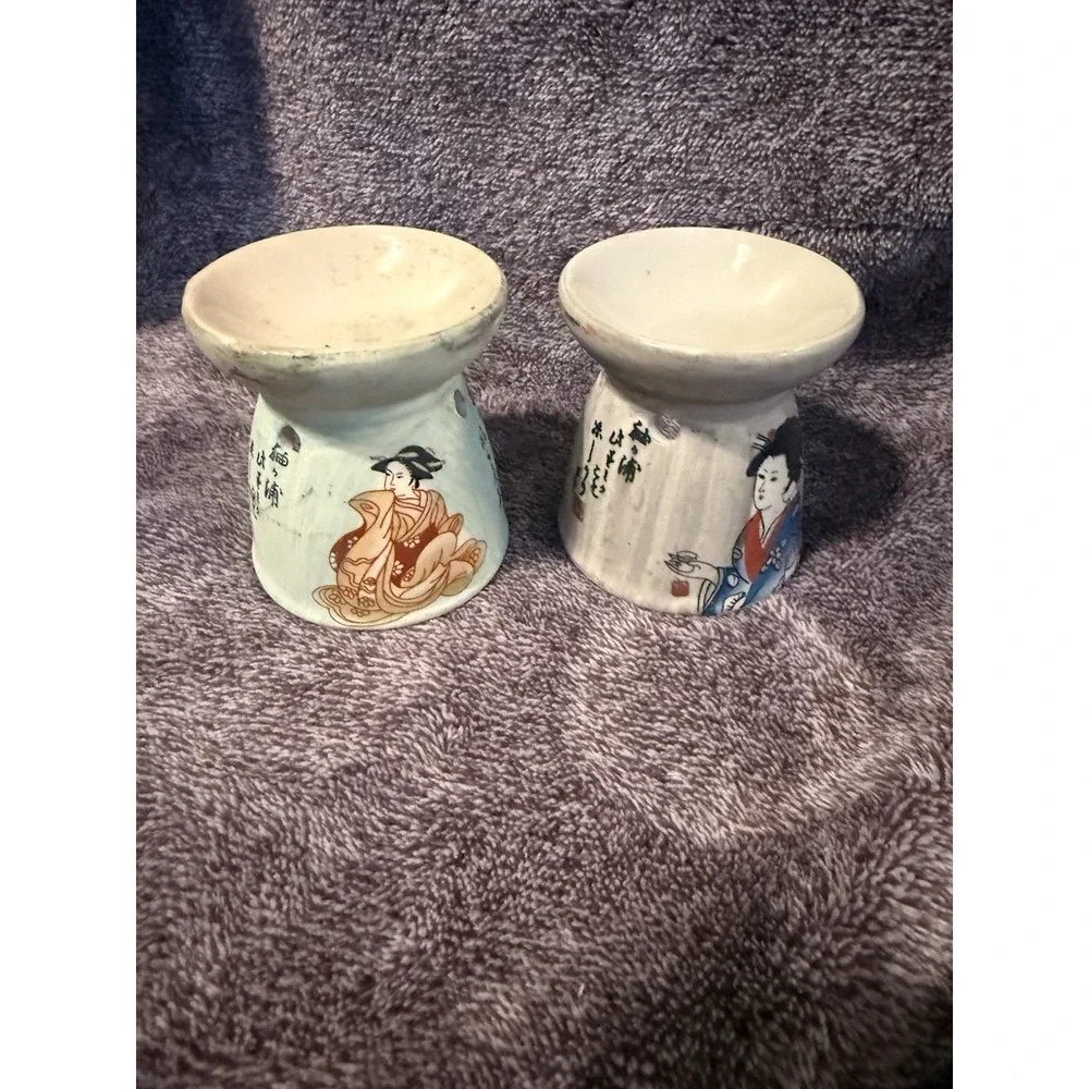 Vtg Set Of 2 Japanese ceramic aroma diffusers or oil burners Unique